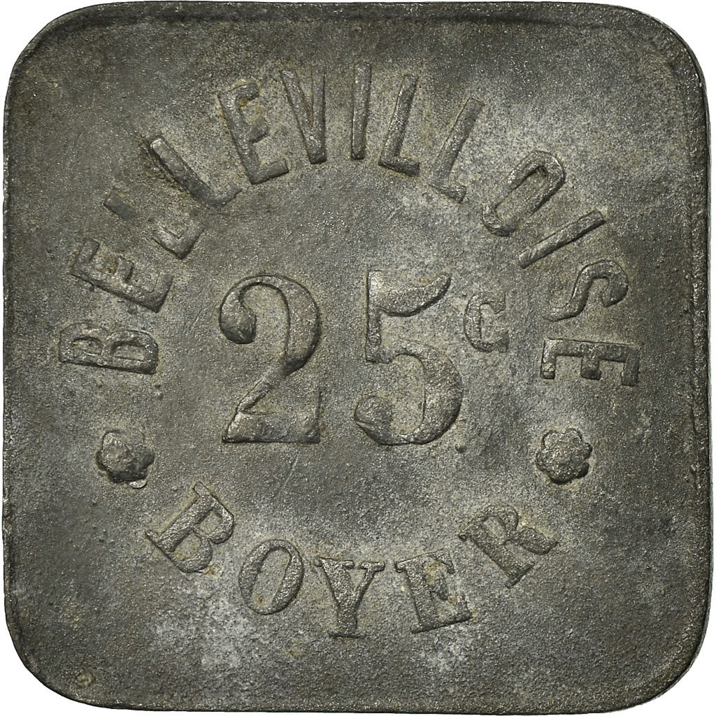 Coin, France, Bellevilloise Boyer, Paris, 25 Centimes, EF(40-45), Zinc