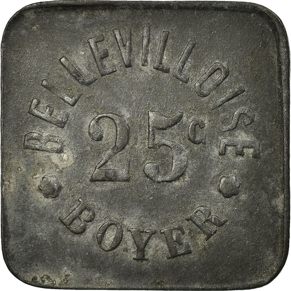 Moneta, Francia, Bellevilloise Boyer, Paris, 25 Centimes, BB, Zinco
