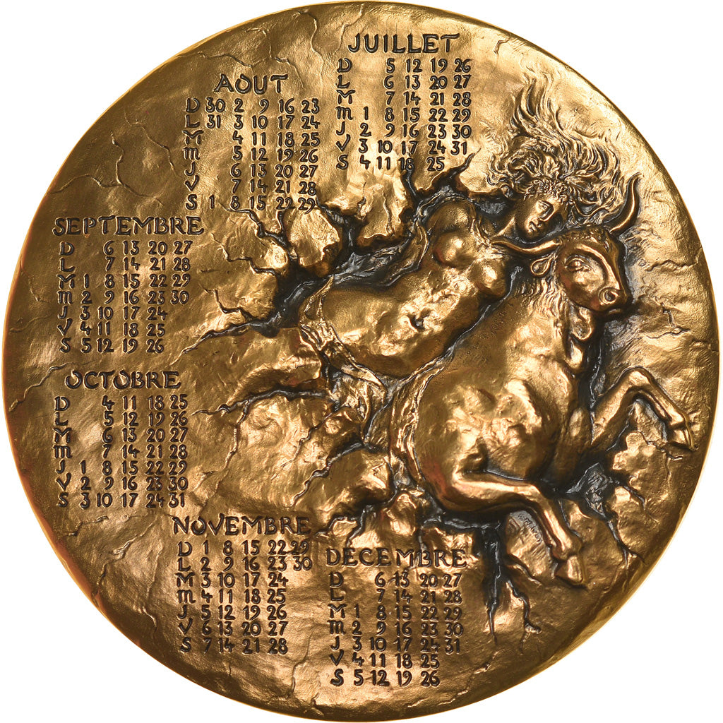 Frankrijk, Medaille, Calendrier, Femme nue et Taureau, Europe, 1992, Mayot, FDC