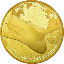 França, Monnaie de Paris, 200 Euro, Avion A380, 2017, MS(65-70), Dourado