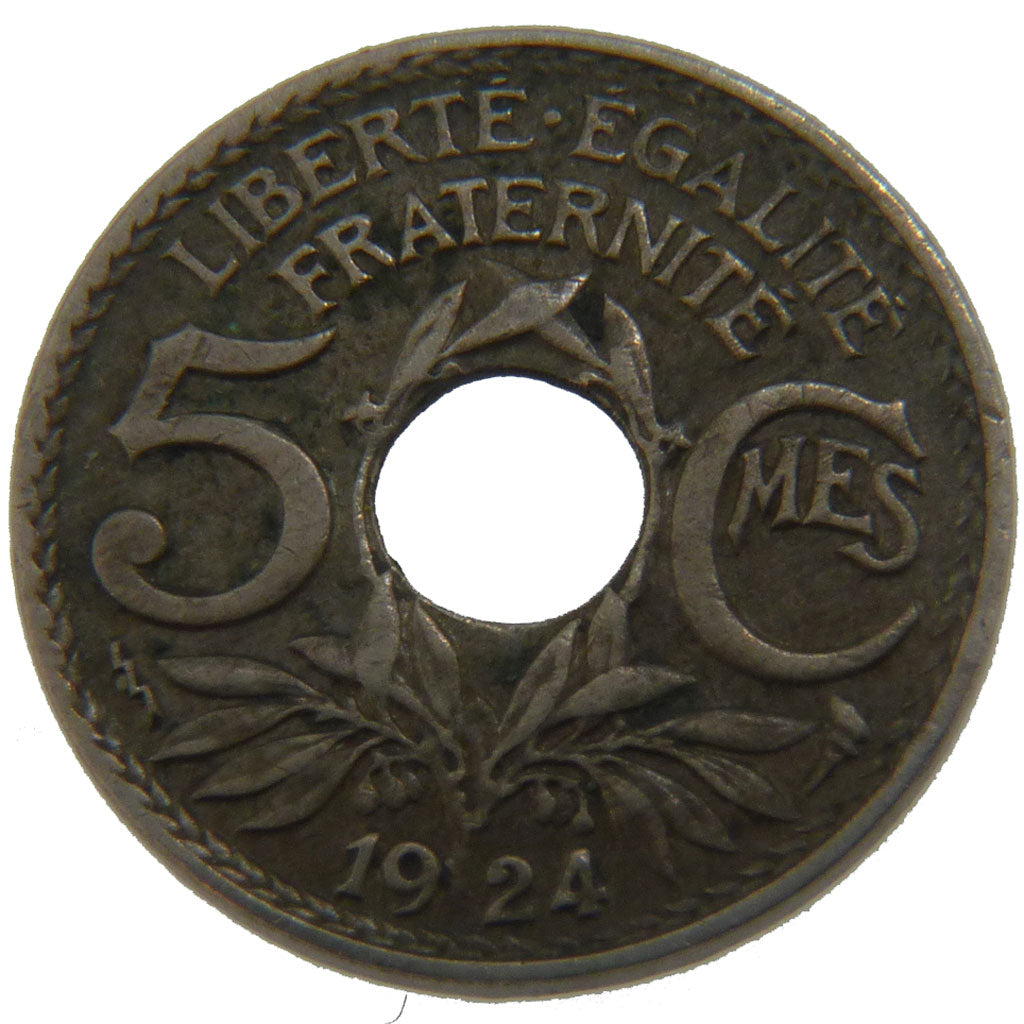 FRANCE, Lindauer, 5 Centimes, 1924, Poissy, KM #875, EF(40-45), Copper-Nickel,..