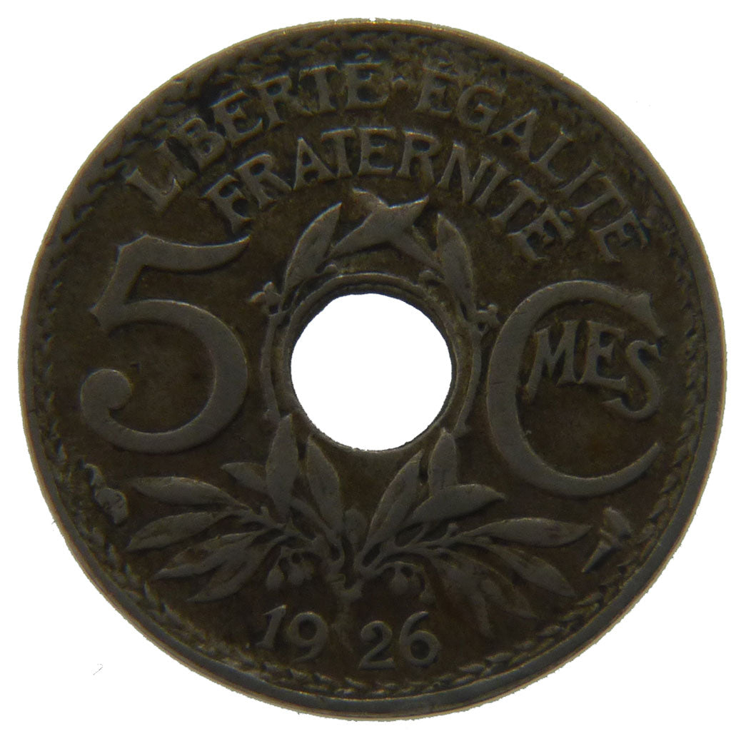 FRANCE, 5 Centimes, 1926, EF(40-45), Cupro-nickel, Gadoury #170, 2.00
