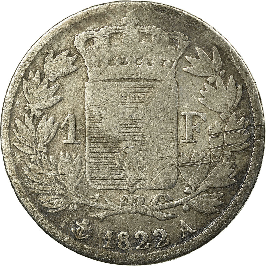 Moneta, Francia, Louis XVIII, Franc, 1822, Paris, B+, Argento, KM:709.1