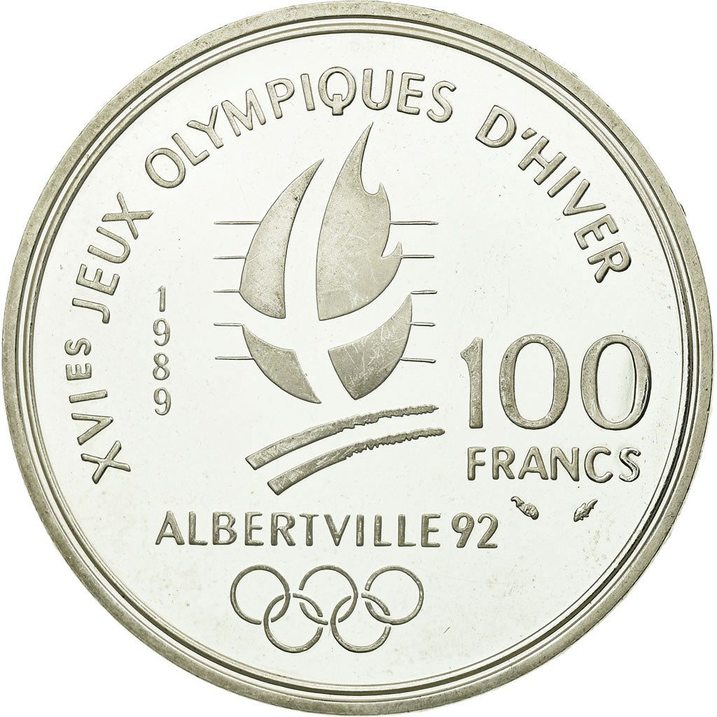 Coin, France, Alpine skiing, 100 Francs, 1989, Albertville 92, MS(60-62)