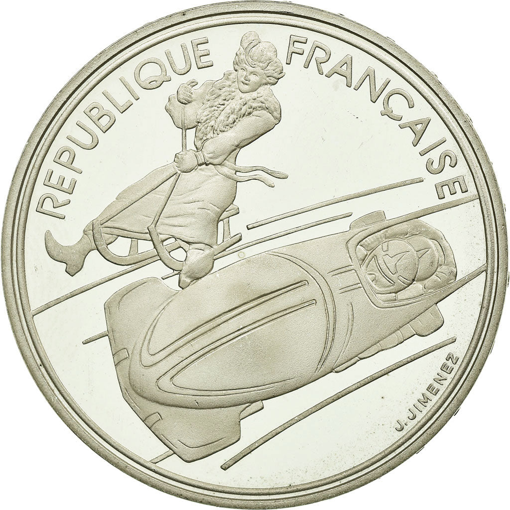 Coin, France, Bobsledding, 100 Francs, 1990, Albertville 92, MS(63), Silver