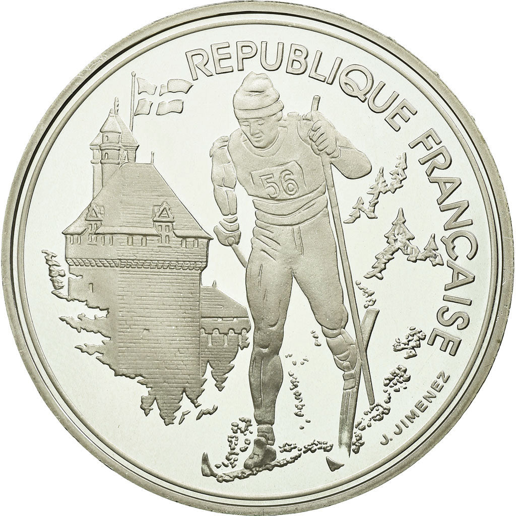 Munten, Frankrijk, Cross-country skier, 100 Francs, 1991, Albertville 92, UNC-