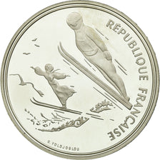 Coin, France, Ski jumpers, 100 Francs, 1991, Albertville 92, MS(63), Silver