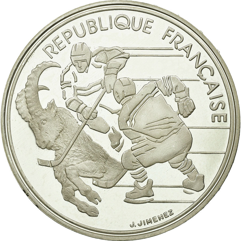 Moneta, Francja, Hockey players, 100 Francs, 1991, Albertville 92, MS(63)