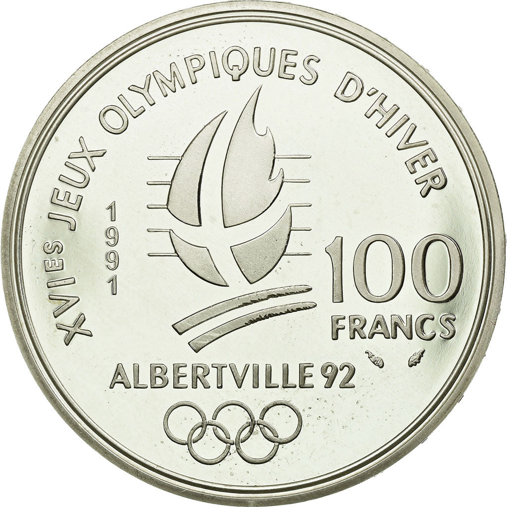 Moneta, Francja, Hockey players, 100 Francs, 1991, Albertville 92, MS(63)