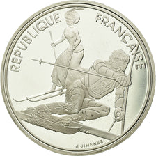 Moneda, Francia, Slalom skiers, 100 Francs, 1990, Albertville 92, SC, Plata