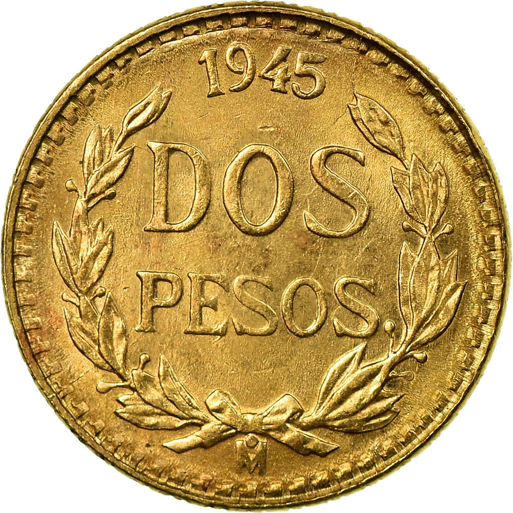 Coin, Mexico, 2 Pesos, 1945, Mexico City, MS(64), Gold, KM:461