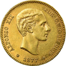 Moneda, España, Alfonso XII, 25 Pesetas, 1877, Madrid, MBC+, Oro, KM:673