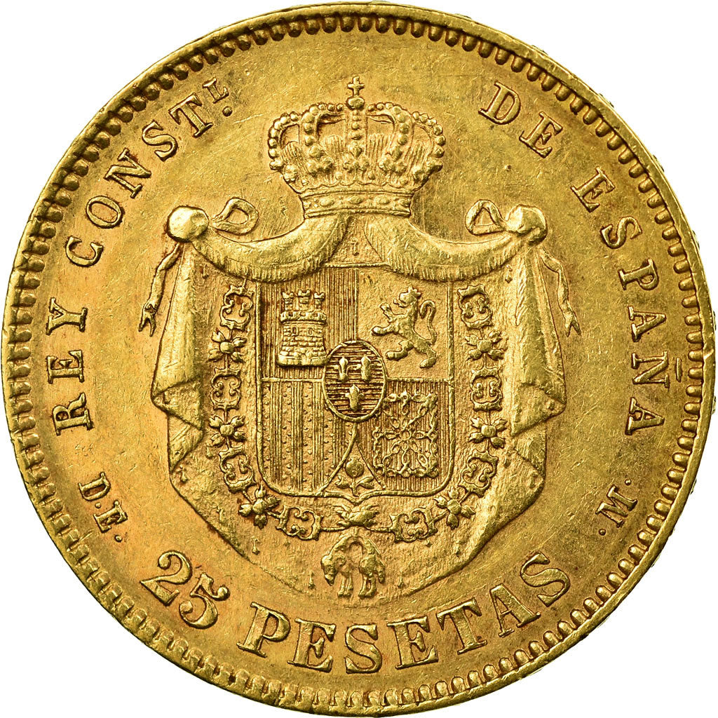 Moneda, España, Alfonso XII, 25 Pesetas, 1877, Madrid, MBC+, Oro, KM:673