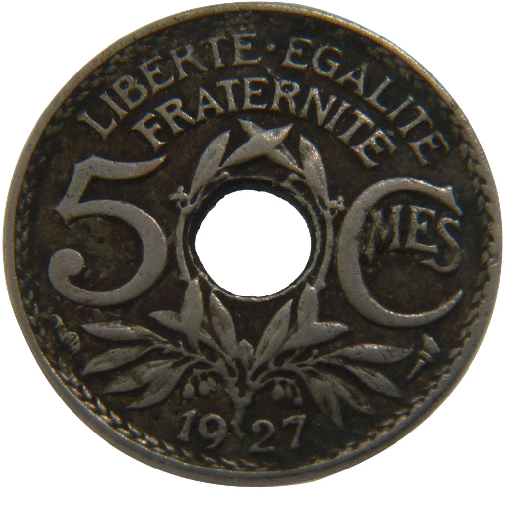 FRANCE, 5 Centimes, 1927, VF(30-35), Cupro-nickel, Gadoury #170, 2.00