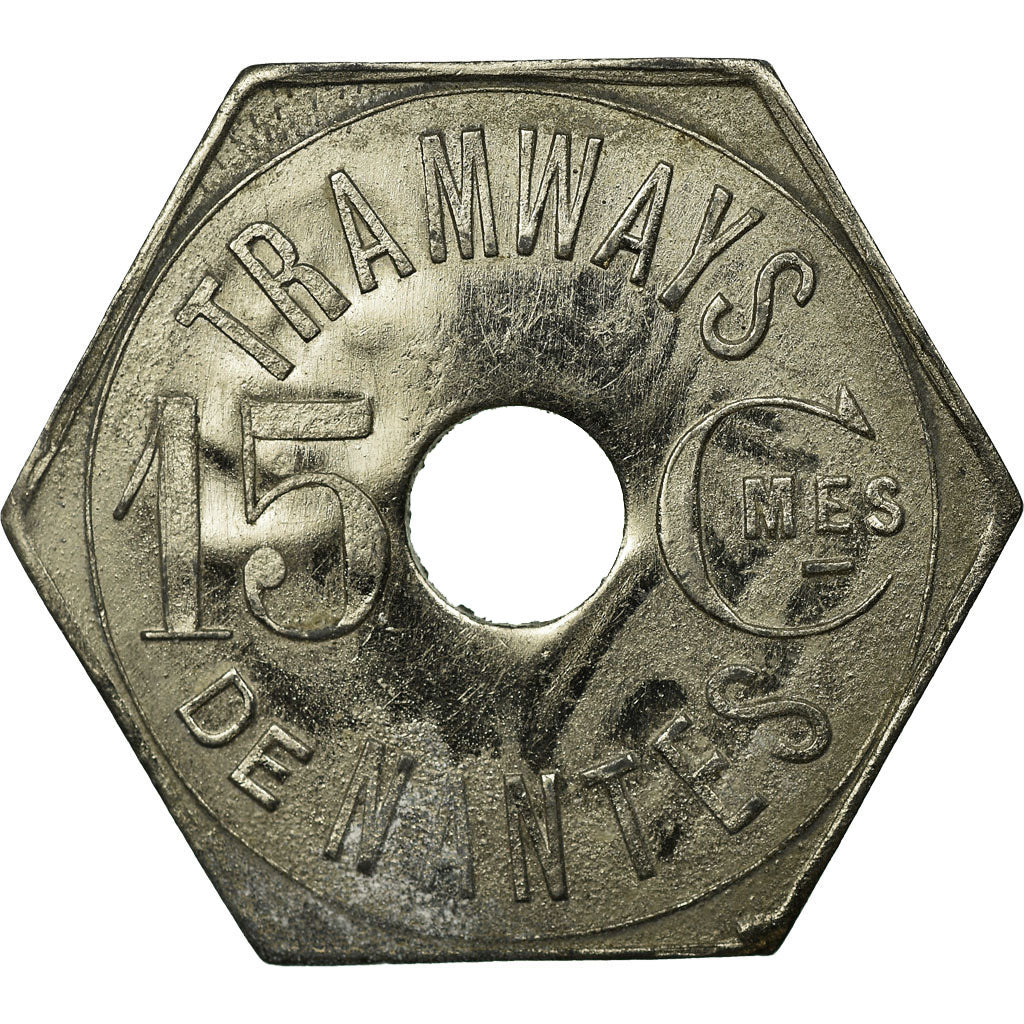 Moneda, Francia, Tramways, Nantes, 15 Centimes, EBC, Nickel plated zinc