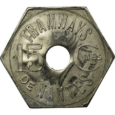 Moneda, Francia, Tramways, Nantes, 15 Centimes, EBC, Nickel plated zinc