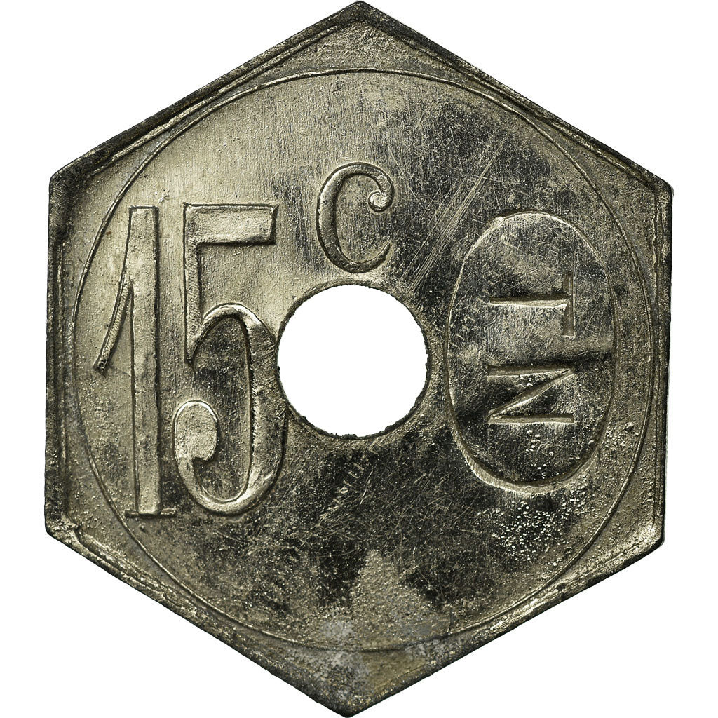 Moneda, Francia, Tramways, Nantes, 15 Centimes, EBC, Nickel plated zinc