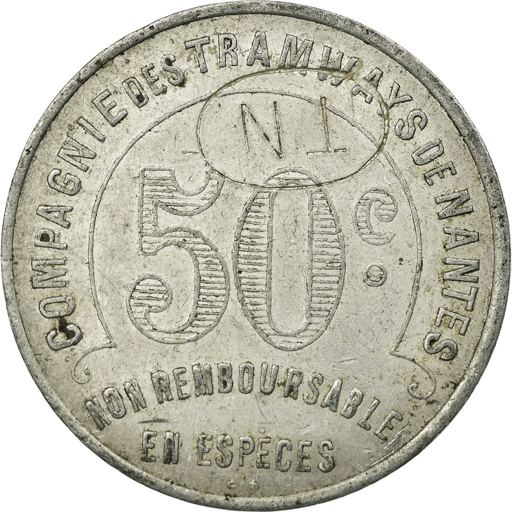 Moneta, Francja, Compagnie des Tramways, Nantes, 50 Centimes, AU(50-53)