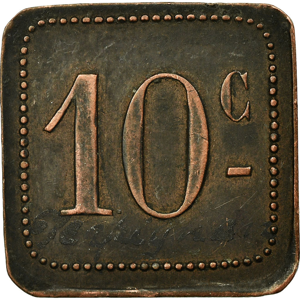 Coin, France, Café de la Poste, Perpignan, 10 Centimes, EF(40-45), Copper