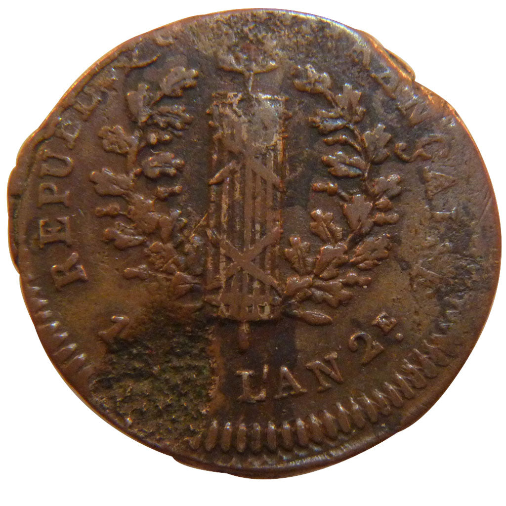 FRANCE, 2 Sols, VF(20-25), Bronze, Gadoury #66a, 6.00