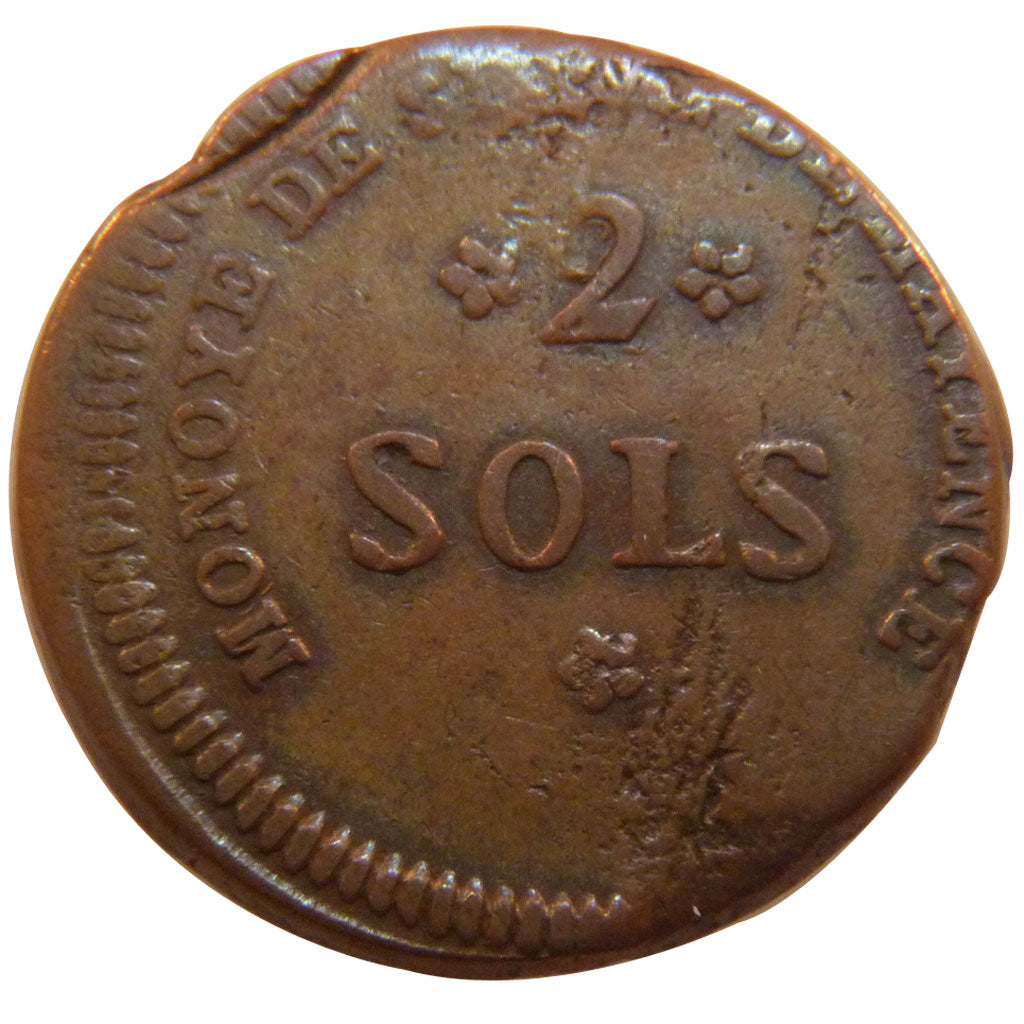 FRANCE, 2 Sols, VF(20-25), Bronze, Gadoury #66a, 6.00