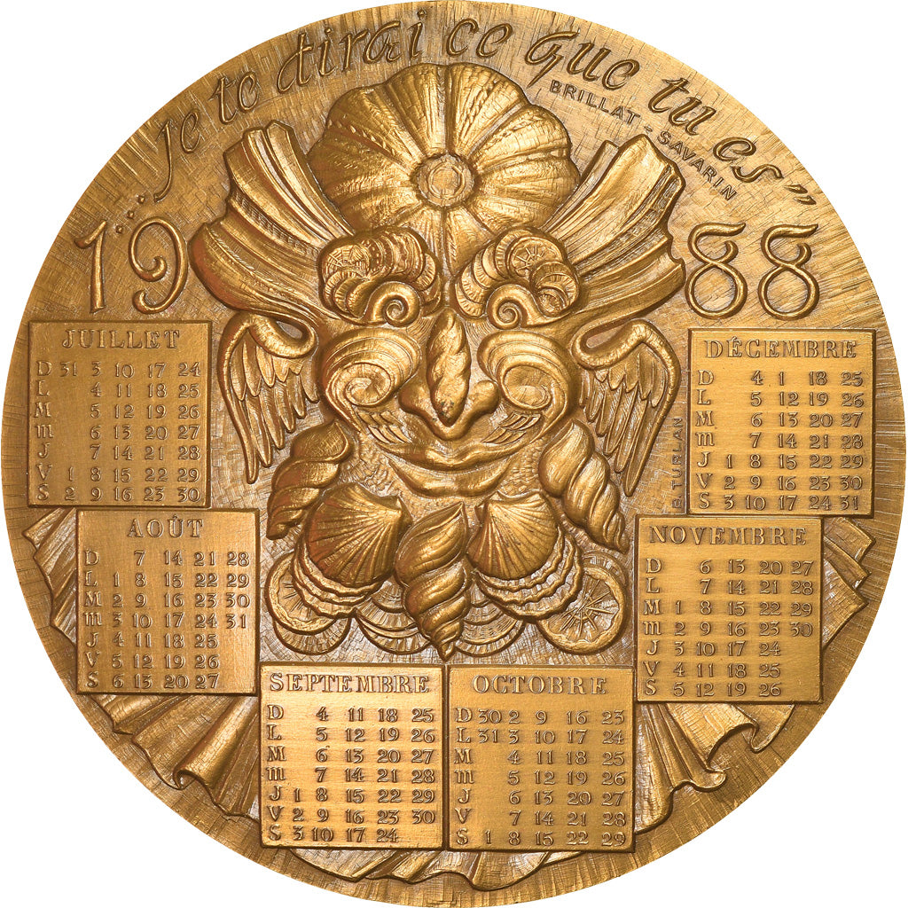 France, Medal, Calendrier, Cuisine, 1988, Brillat-Savarin, MS(65-70), Bronze