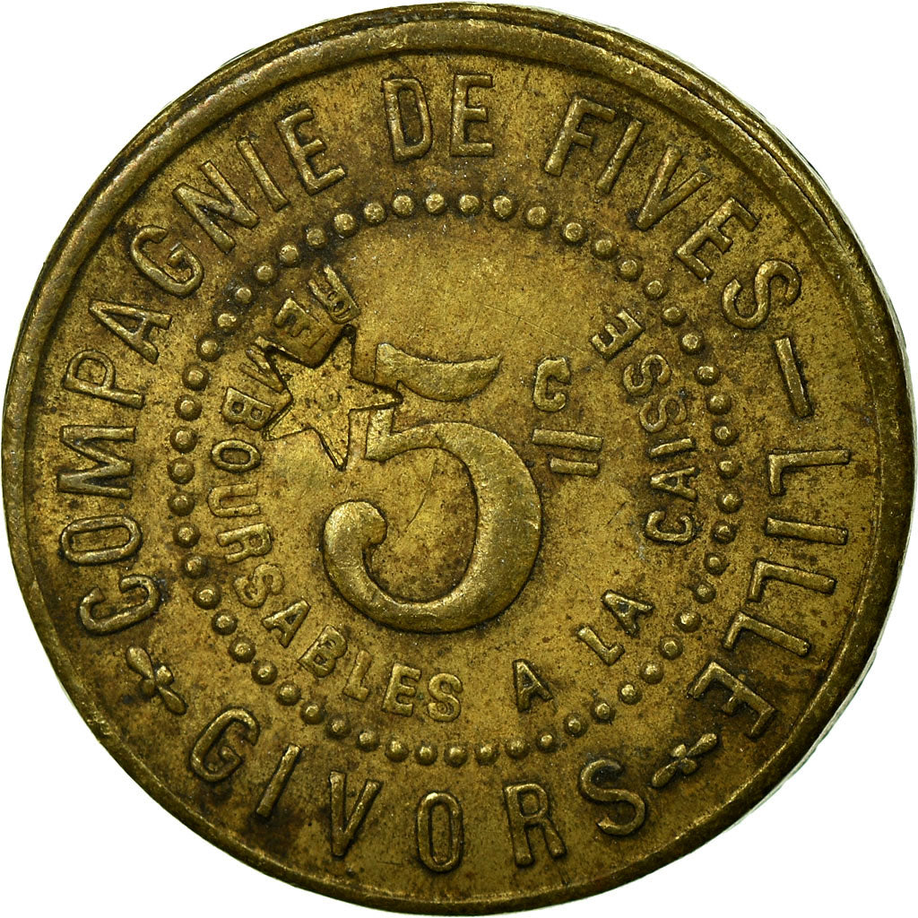 Munten, Frankrijk, Compagnie de Fives-Lille, Givors, 5 Centimes, ZF, Tin