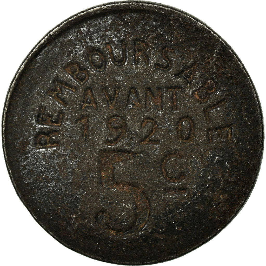 Moeda, França, Union Fuméloise, Fumel, 5 Centimes, 1917, EF(40-45), Ferro