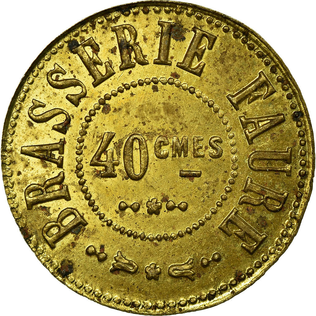 Moneta, Francia, Brasserie FAURE, Lyon, 40 Centimes, BB+, Ottone, Elie:B225.2