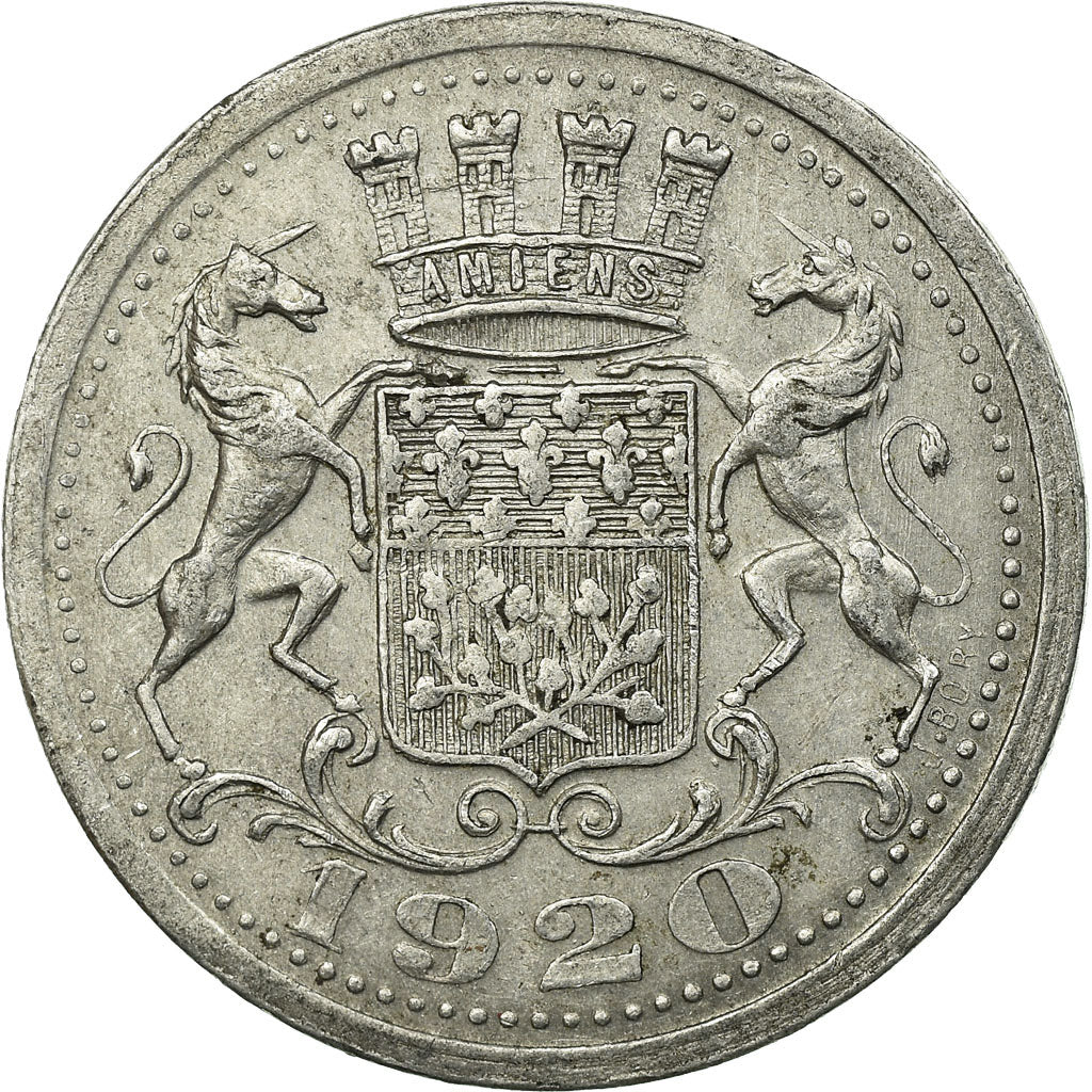 Moneta, Francia, Chambre de Commerce, Amiens, 25 Centimes, 1920, BB+, Alluminio