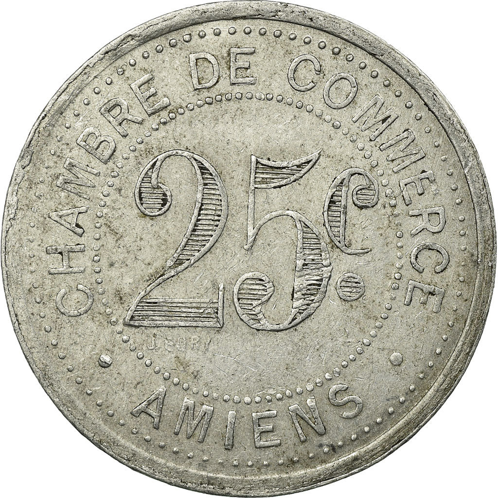 Moneta, Francia, Chambre de Commerce, Amiens, 25 Centimes, 1920, BB+, Alluminio