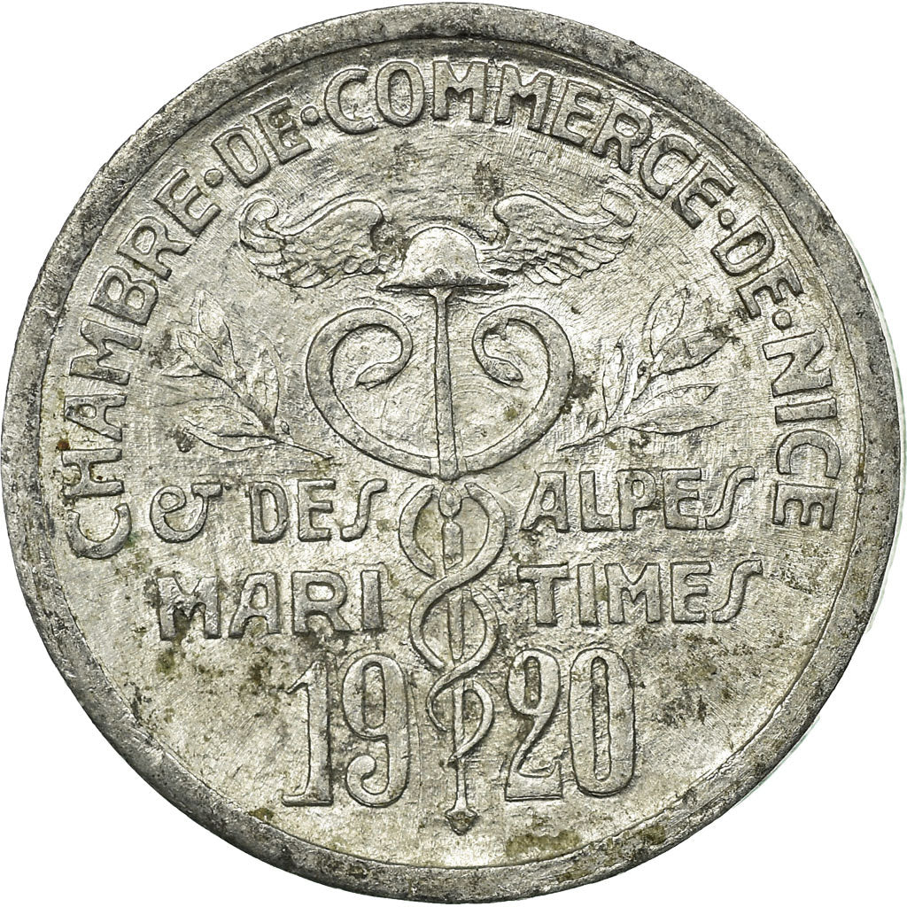 Moneta, Francja, Chambre de Commerce, Nice, 5 Centimes, 1920, AU(50-53)