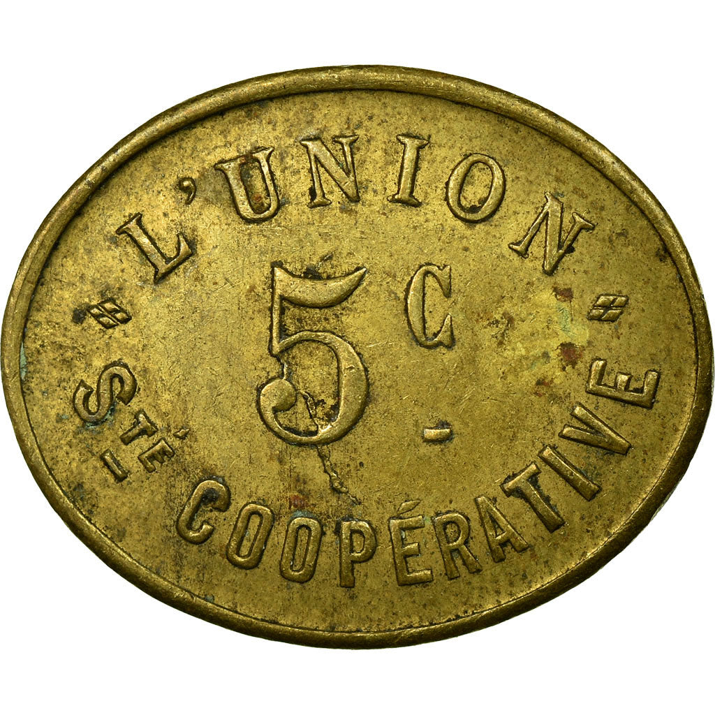Monnaie, France, Société Coopérative l'Union, Amiens, 5 Centimes, TTB