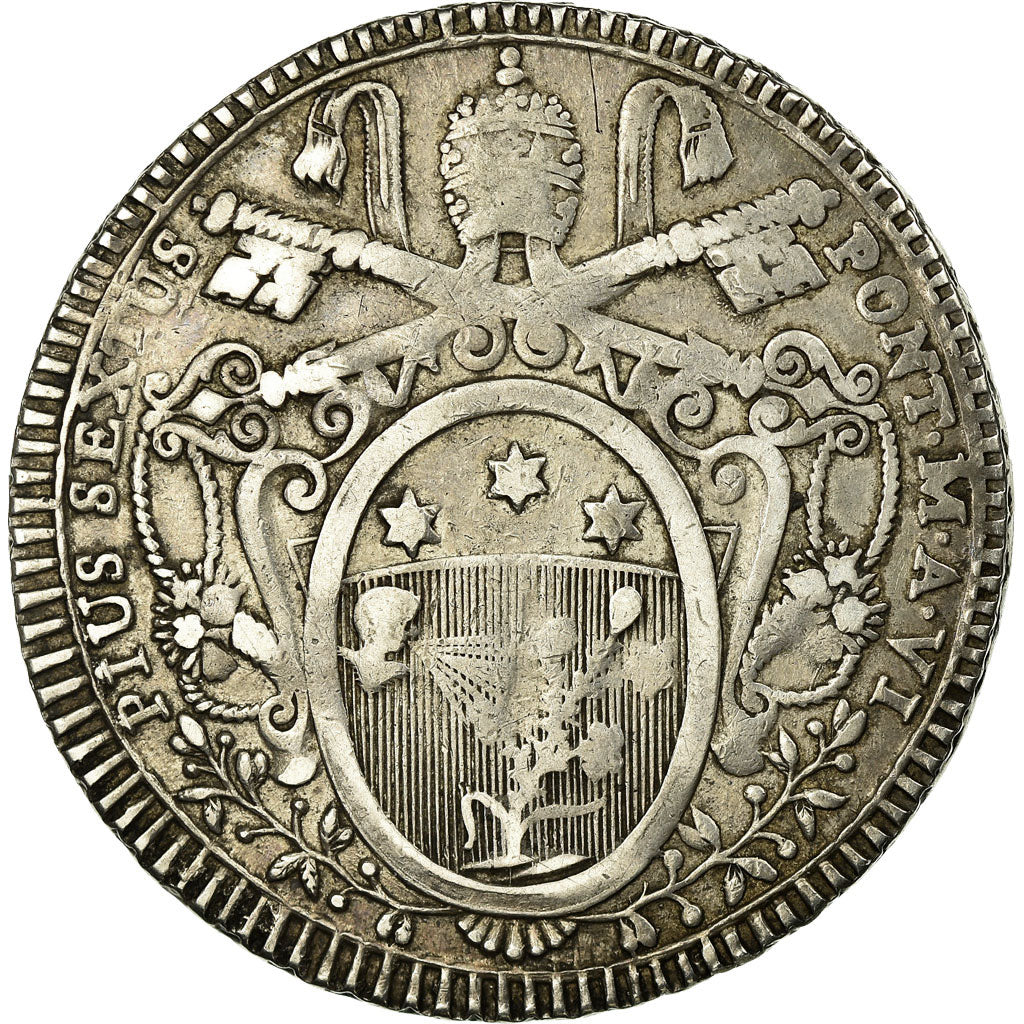 Coin, ITALIAN STATES, PAPAL STATES, Pius VI, Scudo, 1780, EF(40-45), Silver