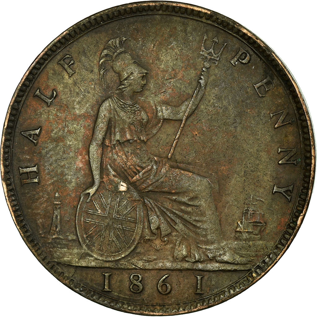 Moneta, Gran Bretagna, Victoria, 1/2 Penny, 1861, BB, Bronzo, KM:748.2
