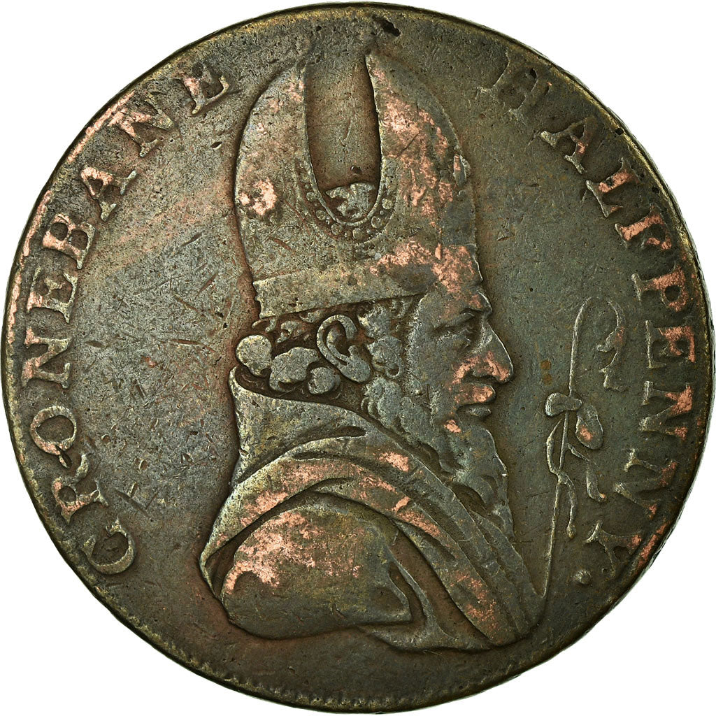 Moneta, Irlanda, Wicklow, Halfpenny Token, 1789, Cronebane, MB+, Rame