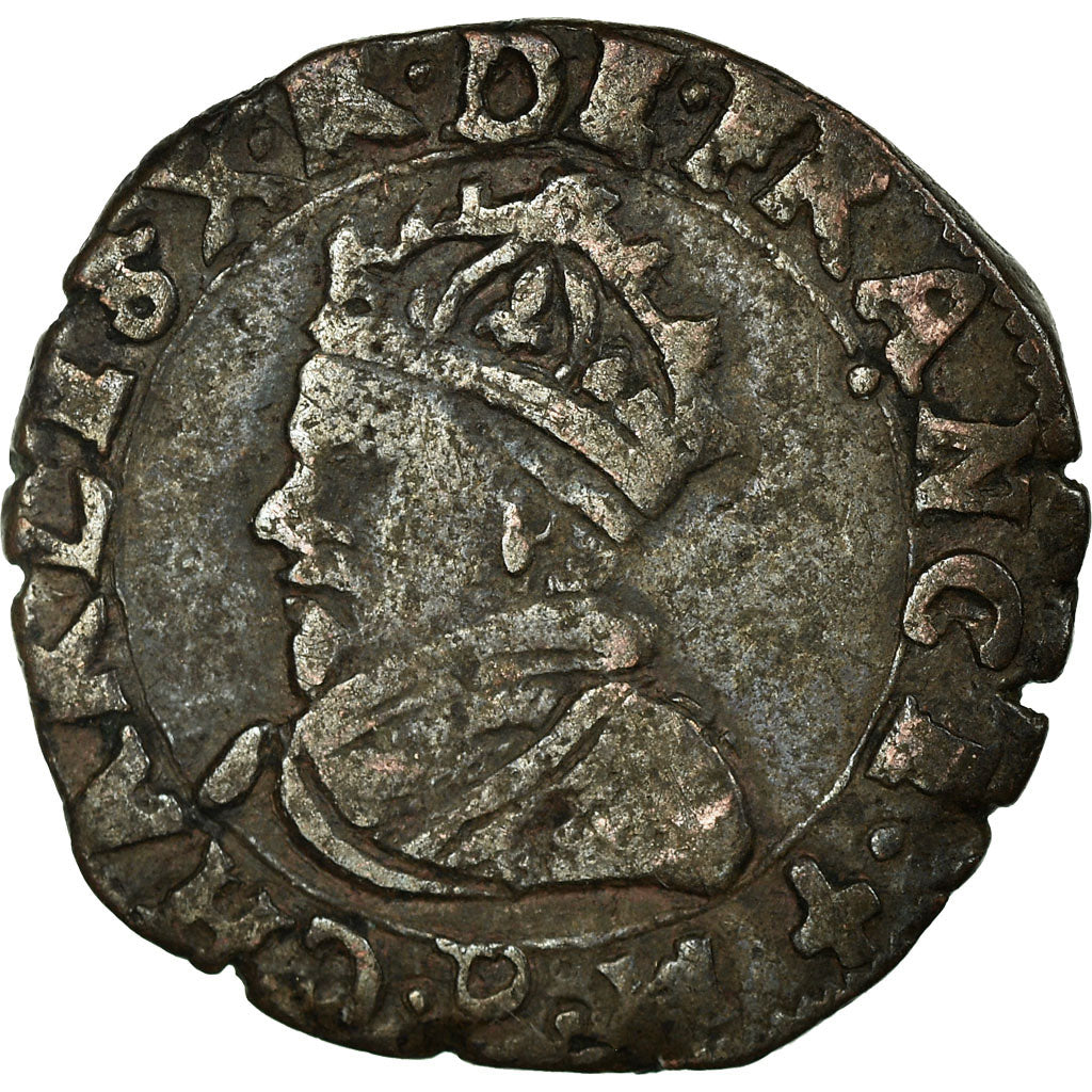 Moeda, França, Charles X, Double Tournois, 1593, Dijon, VF(30-35), Cobre