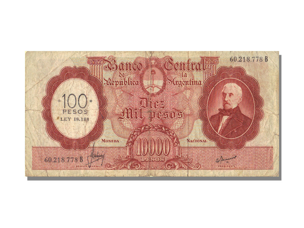Argentina, 100 Pesos on 10,000 Pesos, KM #286, EF(40-45), B