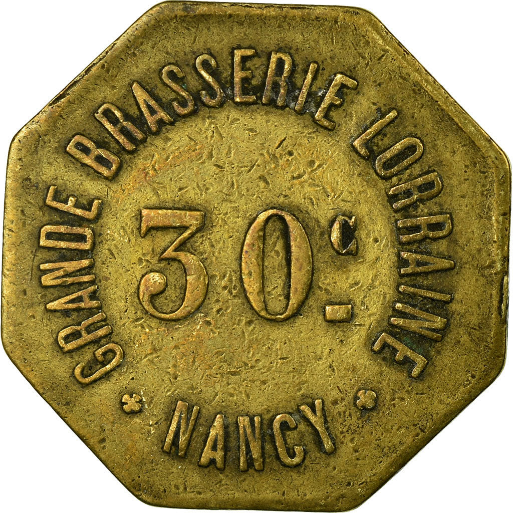 Münze, Frankreich, Grande Brasserie Lorraine, Nancy, 30 Centimes, SS, Messing