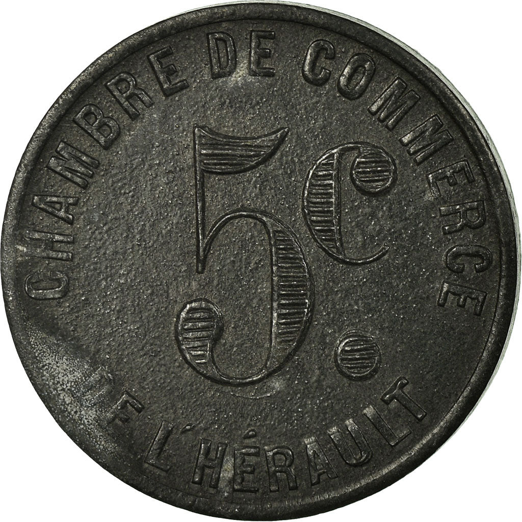 Monnaie, France, Chambre de Commerce de l'Hérault, 5 Centimes, TTB+, Zinc