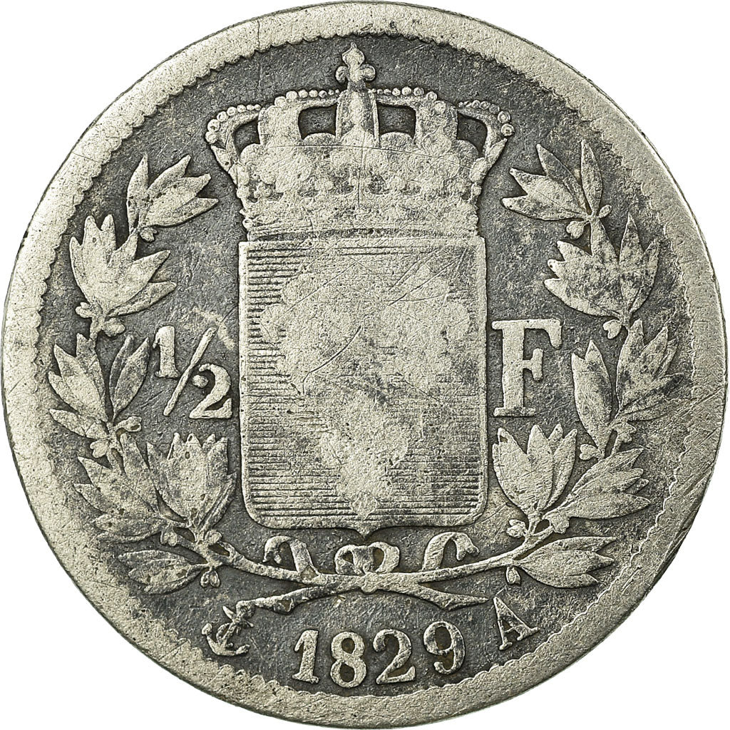 Moneda, Francia, Charles X, 1/2 Franc, 1829, Paris, BC, Plata, KM:723.1
