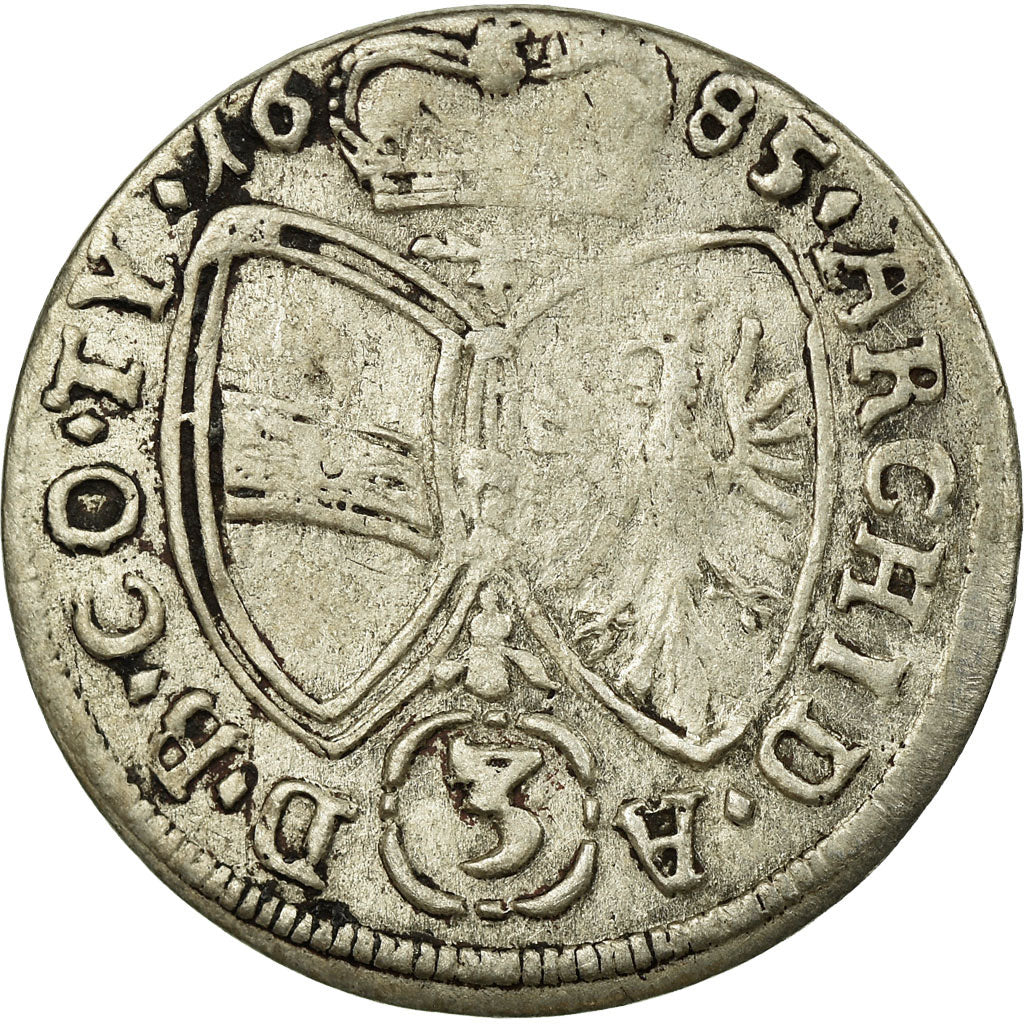 Coin, Austria, Leopold I, 3 Kreuzer, 1685, Hall, VF(30-35), Silver, KM:1245