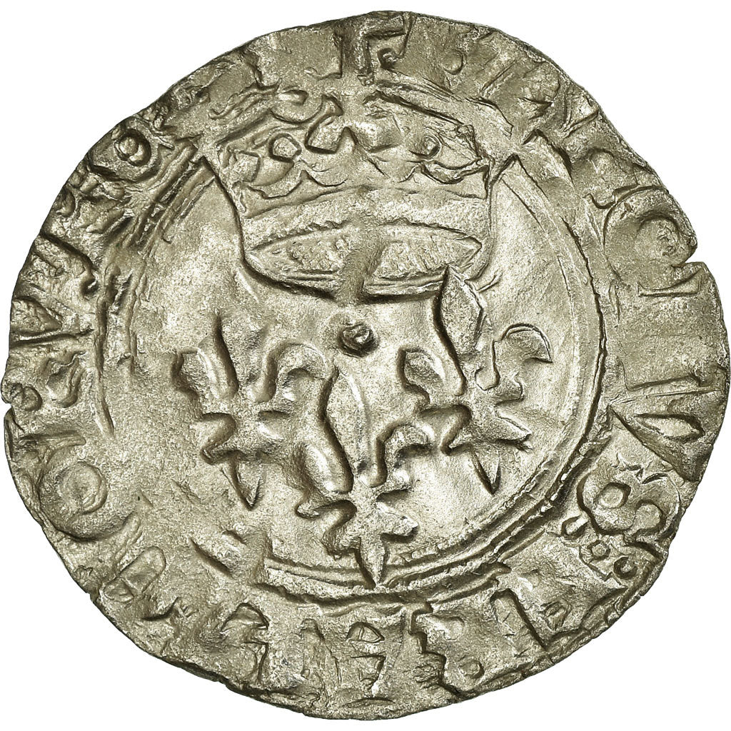 Münze, Frankreich, Dauphin Charles, Régent, Florette, Chinon, SS, Billon