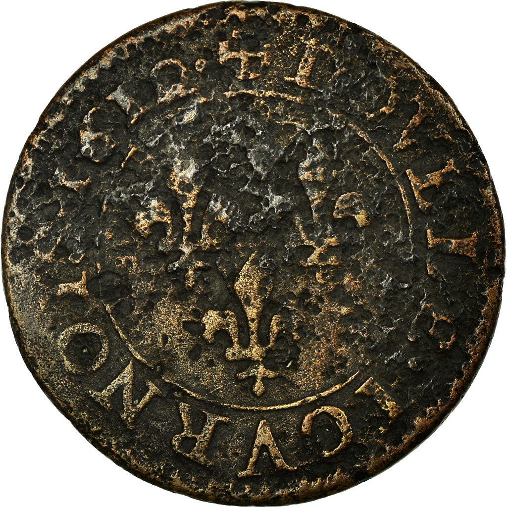 Coin, France, Henri IV, Double Tournois, 1610, Paris, VG(8-10), Copper, CGKL:222