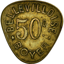 Coin, France, Bellevilloise Boyer, Paris, 50 Centimes, EF(40-45), Brass
