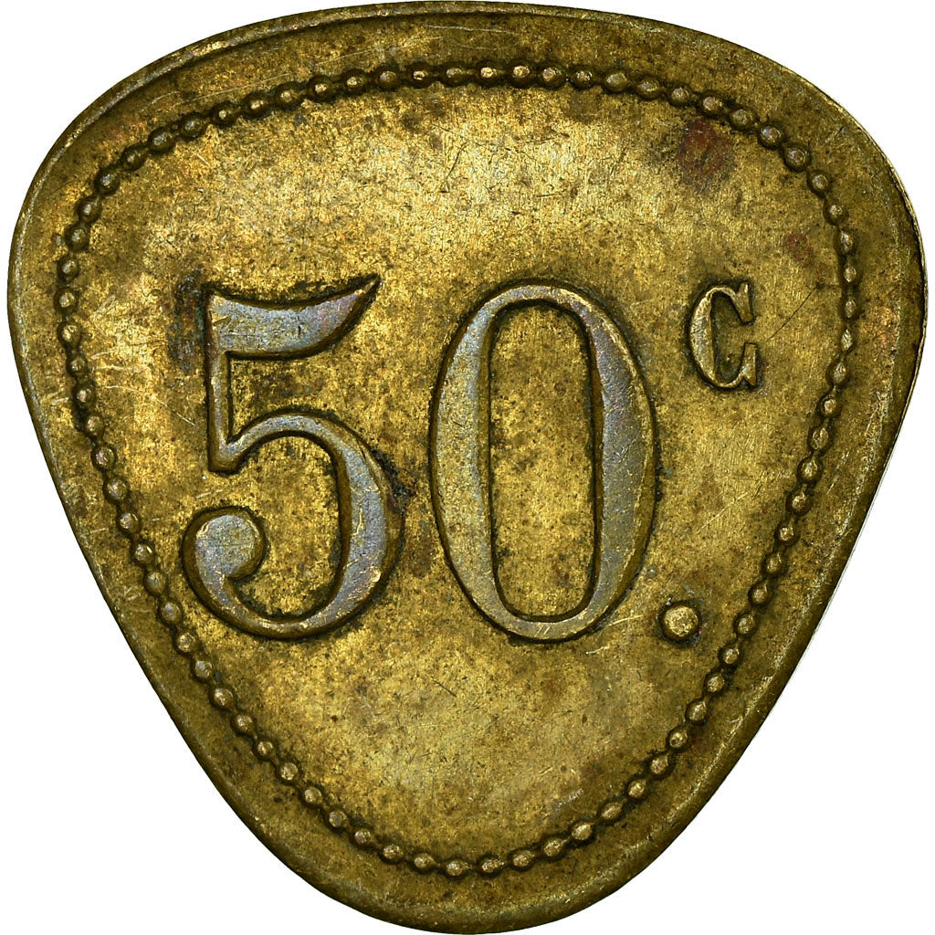 Coin, France, Bellevilloise Boyer, Paris, 50 Centimes, EF(40-45), Brass