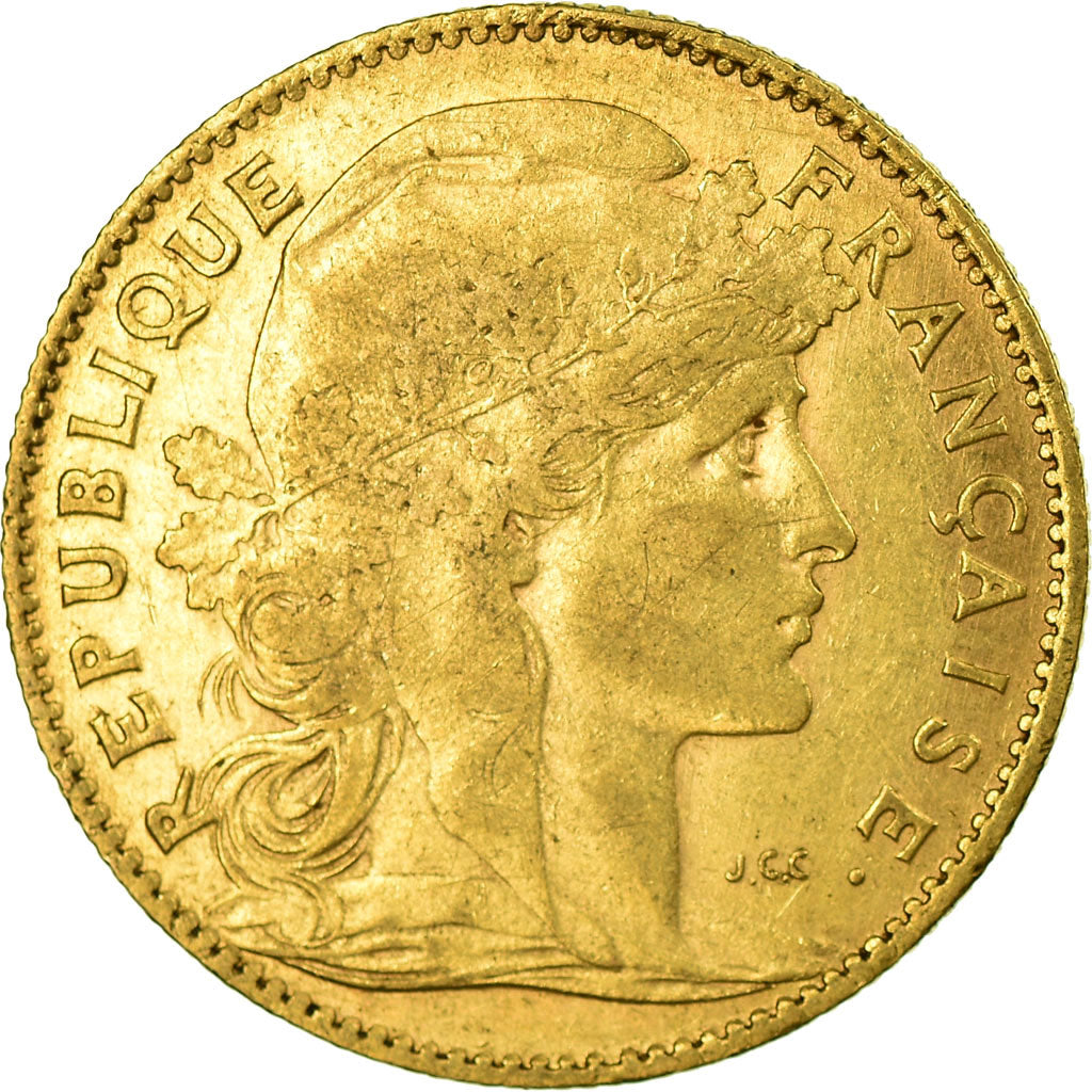 Moneda, Francia, Marianne, 10 Francs, 1909, Paris, MBC, Oro, KM:846
