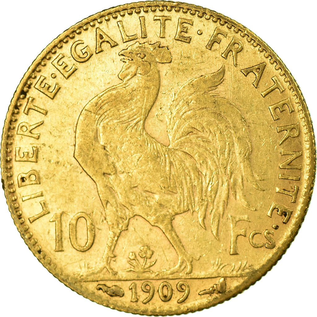 Moneda, Francia, Marianne, 10 Francs, 1909, Paris, MBC, Oro, KM:846
