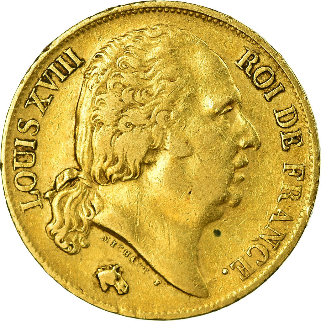 Moneda, Francia, Louis XVIII, 20 Francs, 1818, Lille, MBC, Oro, KM:712.9