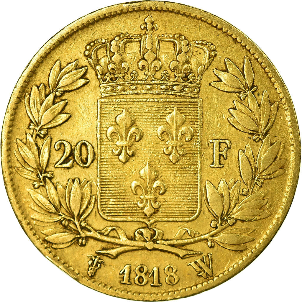 Moneda, Francia, Louis XVIII, 20 Francs, 1818, Lille, MBC, Oro, KM:712.9